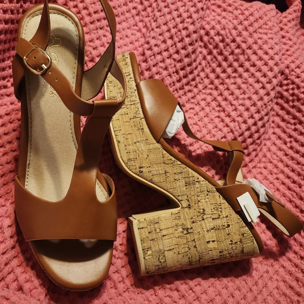 Women's Cork Tan Vegan Leather Platform Sandals